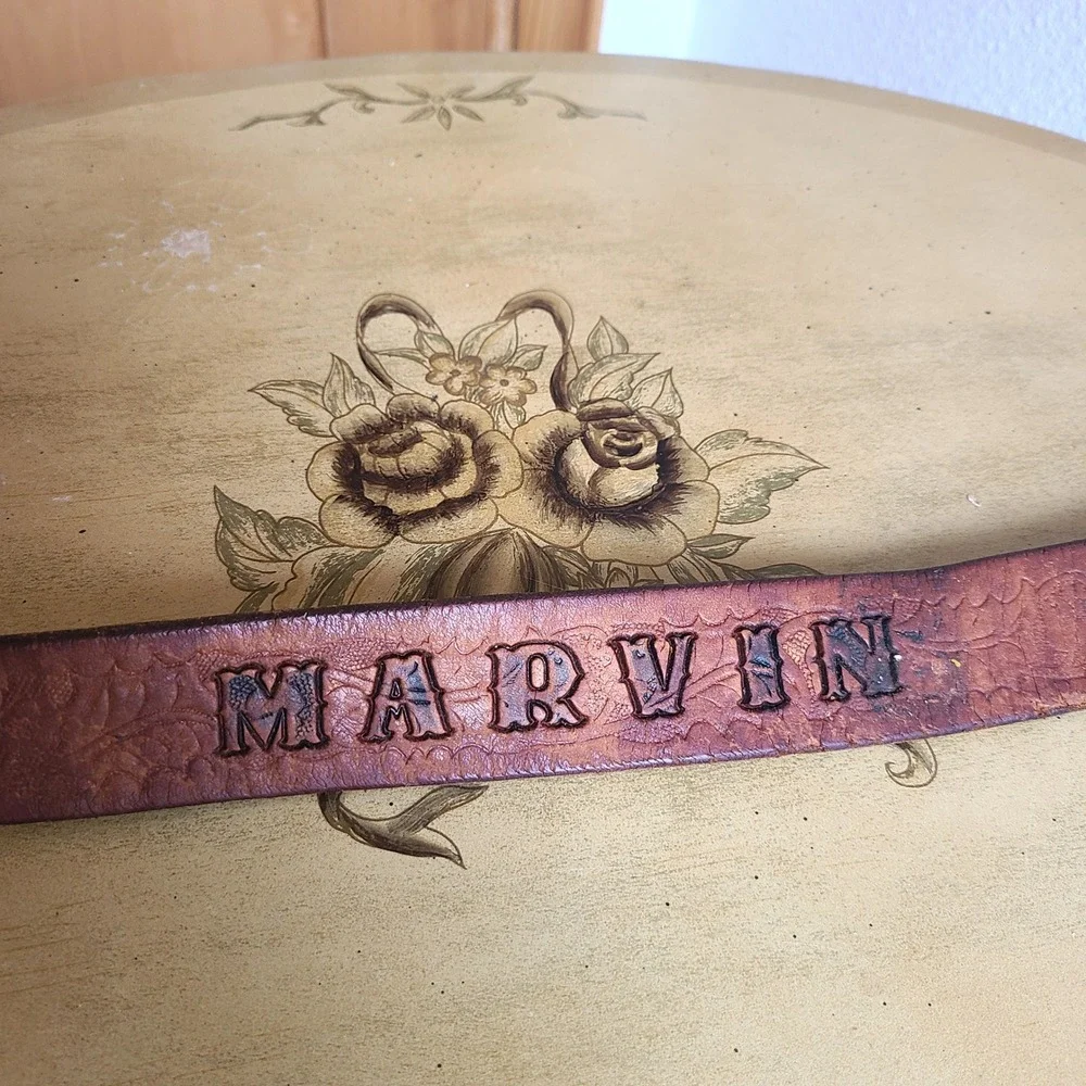 Genuine Leather Personalized MARVIN Sz 36 Brown Tooled Western Belt Rodeo Cowboy